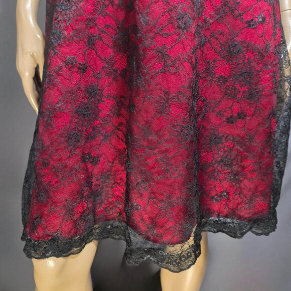 Y2K Gothic Vampy Prom Party Formal Dress Size S Red Black Lace Overlay Strapless - Picture 4 of 11